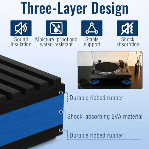 4 Pack Sound Isolation Pads 2 x 2 x 7/8 inches Designed for Turntables