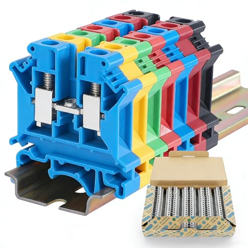 50PCS Blue UK6N Terminal Block for Industrial Control Automation Din Rail Type 8-20 AWG 57A 800V Conductor Cross-Section Copper Contact Temperature Resistant Screw Connector - color: UK6N Din Rail terminal block
