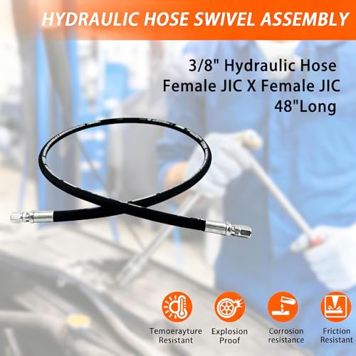 Autovo Hydraulic Hose Swivel Assembly 3/8" Hydraulic Hose with Female JIC X Female JIC 48" Long 4785 psi, Black - size: 26711-06-06-48IN
