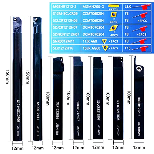 Lathe Turning Holders Threading Holder 21pcs - Metal Lathe Cutting Tools 7pcs 1/2" Threading Tools Boring Bar Set+14pcs Indexable Carbide Inserts Golden for Lathe Tools - color: 1/2" turning holder kits