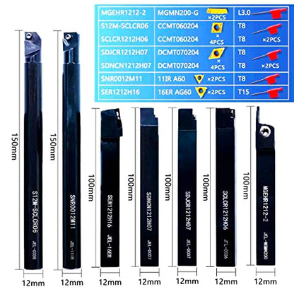 Lathe Turning Holders Threading Holder 21pcs - Metal Lathe Cutting Tools 7pcs 1/2" Threading Tools Boring Bar Set+14pcs Indexable Carbide Inserts Golden for Lathe Tools - color: 1/2" turning holder kits