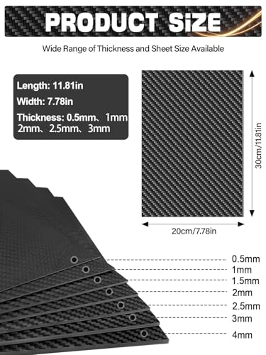 100% 3K Carbon Fiber Sheet Lanstics Carbon Fiber Plate Carbon Fiber Laminate Plate Plain Weave Panel Sheet 0.5MM Thickness Glossy Surface 200X300X0.5MM 1.0MM 2.0MM 2.5MM 3.0MM - size: 200x300x0.5, style: Twill Weave