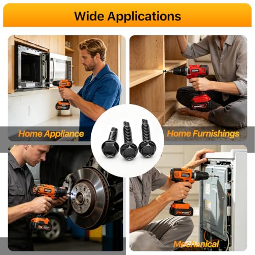 480PCS Hex Washer Head Self Drilling Screws (Black) - color: Black