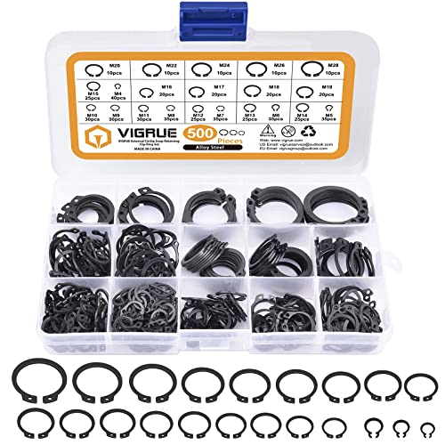 VIGRUE 500Pcs Snap Rings Assortment Circlip Snap Retaining Clip Rings Set - size: 500PCS