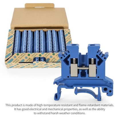 100PCS Blue UK-2.5B Din Rail Terminal Block Wire Kit - for 12-22 AWG 20A 600V Electrical Distribution Box, Solar Power System, PLC Industrial Control Automation Panel DIY CNC RV - color: 100pcs Blue