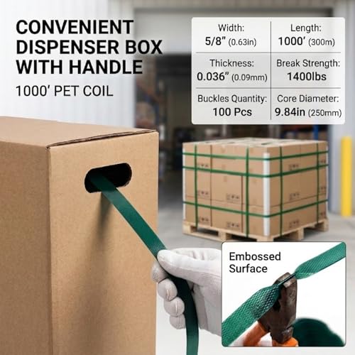 1000ft 5/8'' Polyester (PET) Strapping and 100Pc Metal Seals - color: strapping&seals