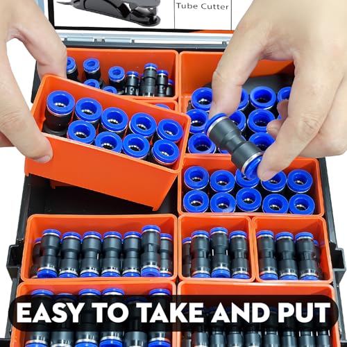 Fuzbaxy170PCS Pneumatic Push-to-Connect Fittings Kit, 1/8" 1/4" 3/8" 1/2" 5/16" NPT Air Hose Connectors with PG Reducer, PA66 Nylon Quick Coupler for Air Compressor, Spray Gun, Water Line & RO System - color: 170PCS with PU/PG