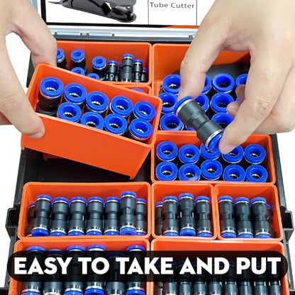 Fuzbaxy170PCS Pneumatic Push-to-Connect Fittings Kit, 1/8" 1/4" 3/8" 1/2" 5/16" NPT Air Hose Connectors with PG Reducer, PA66 Nylon Quick Coupler for Air Compressor, Spray Gun, Water Line & RO System - color: 170PCS with PU/PG