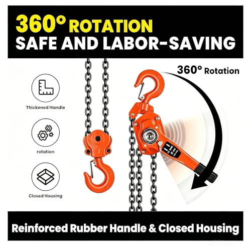 6 Ton Industrial Chain Fall, Manual Lever Hoist with 10FT G80 Carbon Steel Chain, Double-Pawl Brake, Lever Chain Hoist for Unpowered Lifting