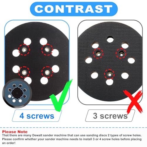 for Dewalt Orbital Sander Replacement Pad: 5 Inch 8 Hole Hook & Loop Pad for Dewalt Orbital Sander DWE6423, DWE6421, DCW210B, N329079 Model 4 Screw Holes 2-Pack