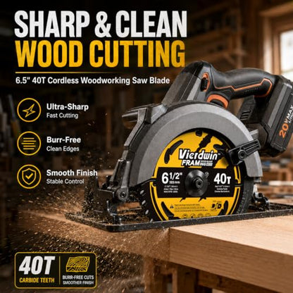 6-1/2" 40T Carbide Saw Blade 5/8" Arbor for Wood Plywood OSB & MDF - size: 6-1/2'' 40T 1PC