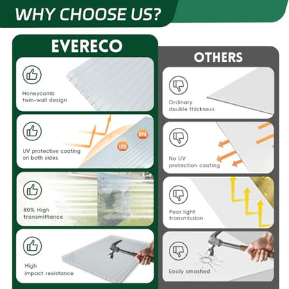 EVERECO 6 Pcs Greenhouse Panel, 6'FT x 2'FT x 0.24" in Polycarbonate Sheet - size: 6'FT x 2'FT x 0.24"IN