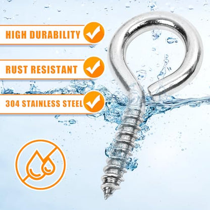 10PCS 2.5 inches Screw Eyes M6 304 Stainless Steel Eye Screws, Heavy Duty Screw, Eye Hooks Screw Eye Bolts Eye Hooks Screw, Indoor & Outdoor Uses (10, M6-2.5inch) - size: M6-2.5inch