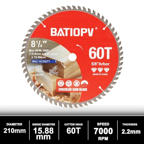 8-1/4 Inch Circular Saw Blade, 60-Tooth Carbide-Tipped Ultra-Fine Finish Professional Woodworking Blade for Smooth Cuts Compatible with Miter & Table Saws