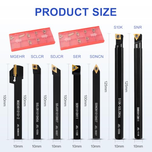 Indexable Lathe Turning Tool 21Pcs Kit 3/8" 10mm Shank for Turning - color: 7pcs 3/8'' 10mm Shanks+14pcs Inserts