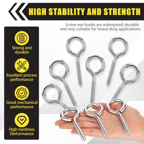 50 Pcs 304 Stainless Steel Screw Eye Hooks, M8-4 Inch - size: M8-4 Inch