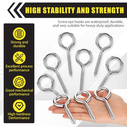 50 Pcs 304 Stainless Steel Screw Eye Hooks, M8-4 Inch - size: M8-4 Inch