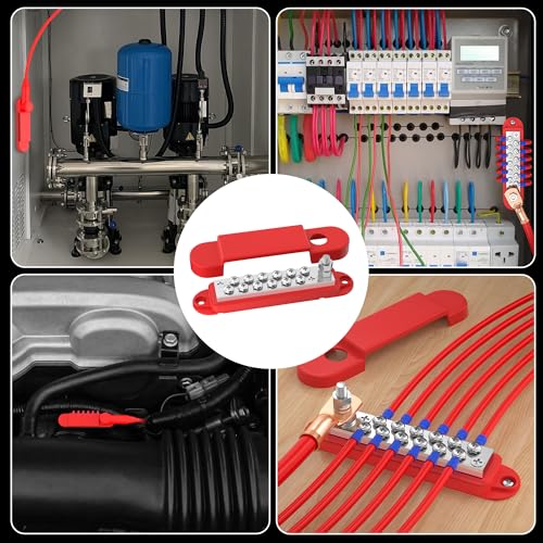 Bus Bar 12V 150A Power Distribution Block 1/4" Stud & 12 x #8 Terminal Screws 12 Volt Positive Battery Marine Bus Bar for Solar Battery Wiring, Marine, Boat and Automotive - style: Red