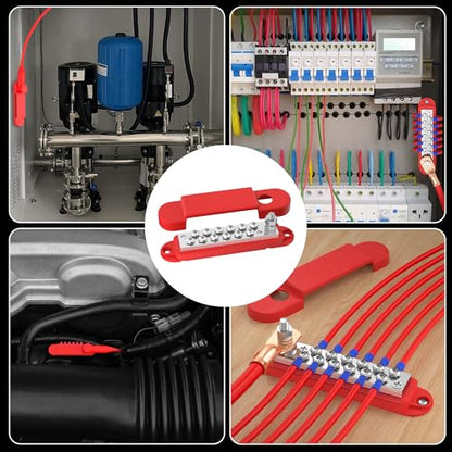 Bus Bar 12V 150A Power Distribution Block 1/4" Stud & 12 x #8 Terminal Screws 12 Volt Positive Battery Marine Bus Bar for Solar Battery Wiring, Marine, Boat and Automotive - style: Red
