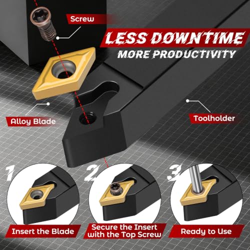 Indexable Lathe Turning Tool 21Pcs Kit 3/8'' 10mm Shank 7Pcs Metal Lathe Tools Holder Set with 14Pcs Turning Inserts for Turning Grooving Threading Boring Carbide Inserts Carbide Turning Tool - style: 7pcs 3/8'' 10mm Shanks+14pcs Inserts
