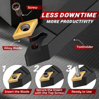 Indexable Lathe Turning Tool 21Pcs Kit 3/8'' 10mm Shank 7Pcs Metal Lathe Tools Holder Set with 14Pcs Turning Inserts for Turning Grooving Threading Boring Carbide Inserts Carbide Turning Tool - style: 7pcs 3/8'' 10mm Shanks+14pcs Inserts