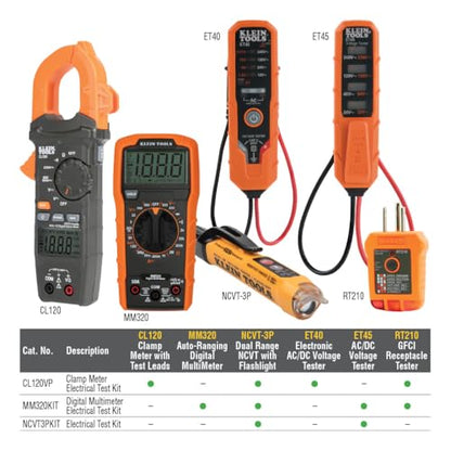 Klein Tools MM320KIT Digital Multimeter Electrical Test Kit, Non-Contact Voltage Tester, Receptacle Tester, Carrying Case and Batteries
