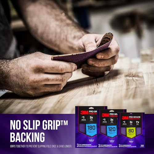 3M Pro Grade Precision Faster Sanding Sheets, NO-Slip Grip Backing, Assorted Grits 80/120/180, 9" x 11", 3 Sheets Each, 9 Total - style: Assorted Grits 80/120/180, 3 Sheets Each, 9" x 11"