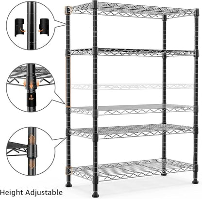 Storage Shelves - 4 Tier Metal Shelving Unit, 14" D × 36" W × 54" H - color: Black, size: 14"D X 36"W x 54"H, 4 Tier
