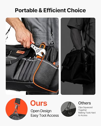 VEVOR Tool Bag, 20 Inch, 33-Pocket Portable Large Tool Box Organizer Storage, Toolbox with Big Zipper, Adjustable Shoulder Strap, Water-Resistant Carry Toolbag, for Men Women Dad Husband Fathers Day