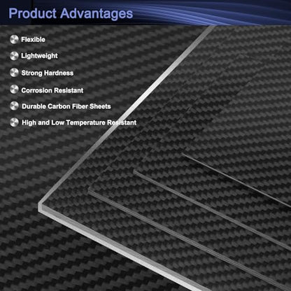 MECCANIXITY 2 Pcs 3K Carbon Fiber Plate Panel Sheets, 250 x 100 x 1mm Carbon Fiber Board Plate Flexible for RC Aircraft, Model Car, Auto Parts (Twill Bright) - size: 250 x 100 x 1mm