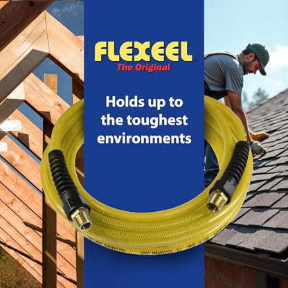 Coilhose Pneumatics PFE40504TY Flexeel Reinforced Polyurethane Air Hose, 1/4-Inch ID, 50-Foot Length with (2) 1/4-Inch MPT Reusable Strain Relief Fittings, Transparent Yellow - color: Transparent Yellow, size: 1/4" X 50 Feet, 1/4" FTG