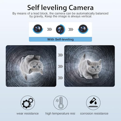 Sewer Camera 100ft with Self-leveling/12pcs Light/IP68 Waterproof Professional Inspection Camera for Plumber or Homeowners - size: 29M