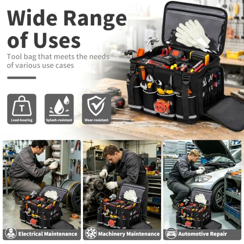 14-Inch Heavy Duty Tool Bag, 17 Pocket Tool Box Organizer - color: Black
