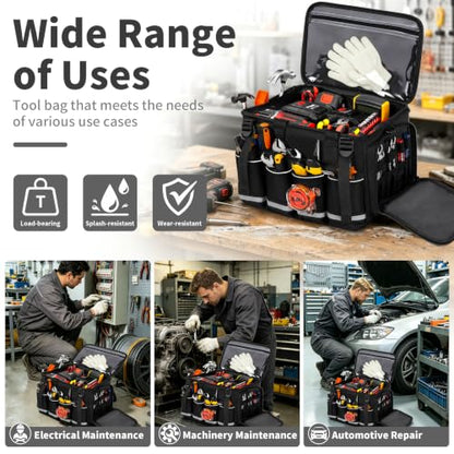 14-Inch Heavy Duty Tool Bag, 17 Pocket Tool Box Organizer - color: Black