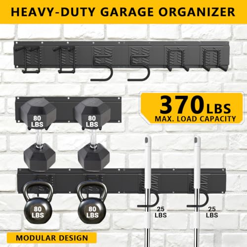 Garage Tool Organizer Wall Mount, 48inch Heavy-Duty Garage Storage System and Garden Tool Organizer with 6 Adjustable Hooks for Shovel, Snowboard, Yard Tools and Shed - size: 48"-6hooks