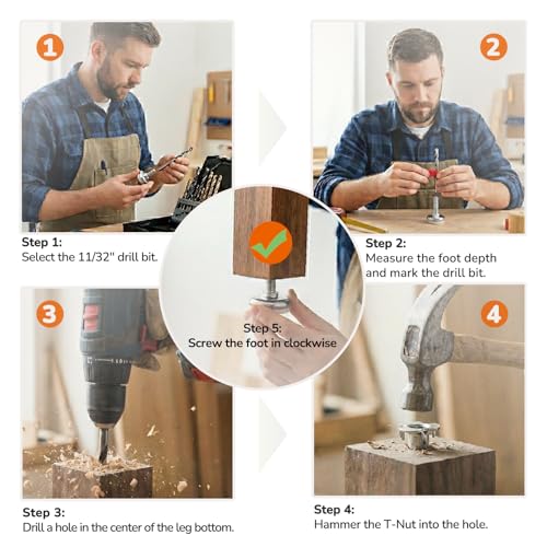5/16" Adjustable Leveling Feet, Heavy Duty Furniture Levelers with Four-Claw nut, Table Leg Levelers for Cabinets, Workbench, and Sofa, Black