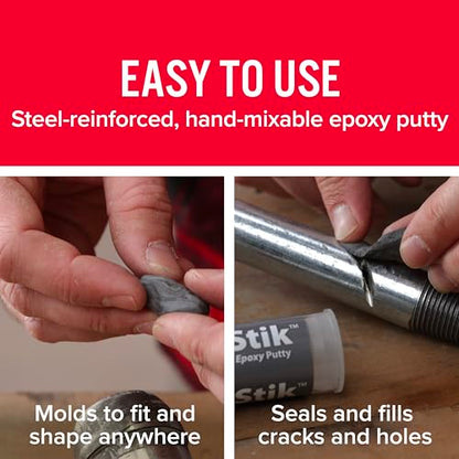 J-B Weld SteelStik, 1 Hour Cure, Steel Reinforced Epoxy Putty Stick - 2 Pack, Dark Grey (8267-2) - size: 2 oz - 2 Pack