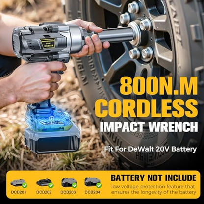 Cerycose Cordless Impact Wrench Compatible with Dewalt 20V Battery, 3/8" 600Ft-lbs (800N·m), Brushless Electric Impact Driver, 2400 RPM, LED Light – Compact, Light-Duty(No Battery) - color: Grey (600 Ft-lbs)