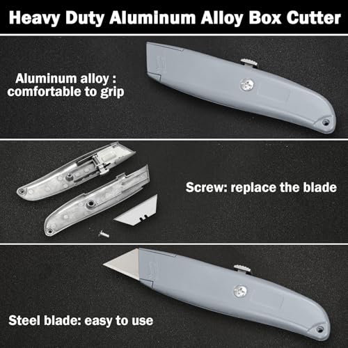 Reginary 20 Pcs Box Cutter Bulk Retractable Utility Knife, Silver - color: Silver