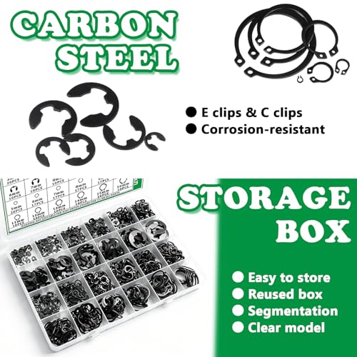 330PCS Snap Rings Kit, E Clips Kit (2-12MM) and C Clips Kit (5-16MM) - color: Black Carbon Steel, size: 330PCS E-clips+c-clips