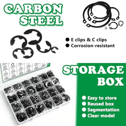 330PCS Snap Rings Kit, E Clips Kit (2-12MM) and C Clips Kit (5-16MM) - color: Black Carbon Steel, size: 330PCS E-clips+c-clips