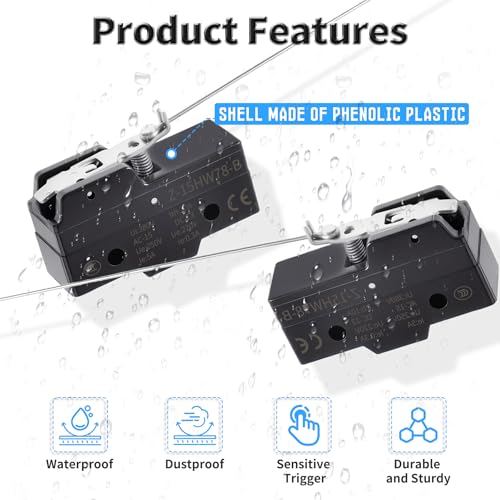2 Pcs Z-15HW78-B Micro Limit Switch, 5A 250VAC Micro Switch, SPDT - color: Z-15HW78-B