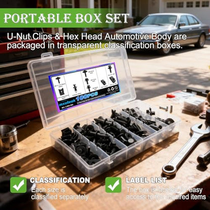 mxuteuk 100PCS U-Nut Clips & Hex Head Automotive Body Fender Bolts Kit,M4.2/M6/1/4/M8 Automotive Bolt for Most Cars Fender,Engine Undertray Cover, Engine Cover & Bumper Fender Liner - color: M4.2 M6 M8 1/4" Kit