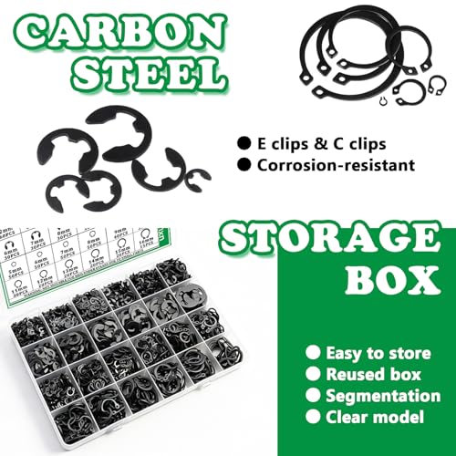 900PCS Snap Rings Kit, E Clips Kit (2-12MM) and C Clips Kit (5-16MM) - color: Black Carbon Steel, size: 900PCS E-clips+c-clips
