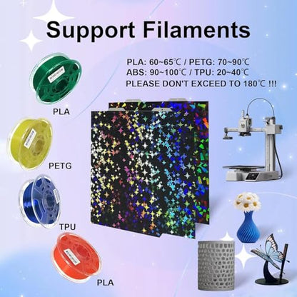 IdeaFormer 3D PEF PEY Build Plate for Bambu Lab A1 Mini, Rainbow Confetti PEY Galaxy Spring Steel Plate Double Sided Flexible Sheet 184x184mm - color: Confetti PEF+Galaxy PEY