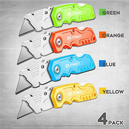 M MEEPO 4-Pack Box Cutter, Colorful Folding Utility Knife w/ 10 pcs Blades - size: 4-PACK