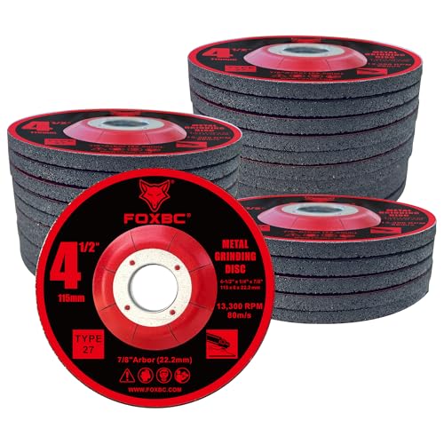 FOXBC 4-1/2 Inch Grinding Wheels for Angle Grinder, Aluminum Oxide Grinding Disc for Metal & Stainless Steel, Type 27, Depressed Center 4-1/2" x 1/4" x 7/8" - 25 Pack