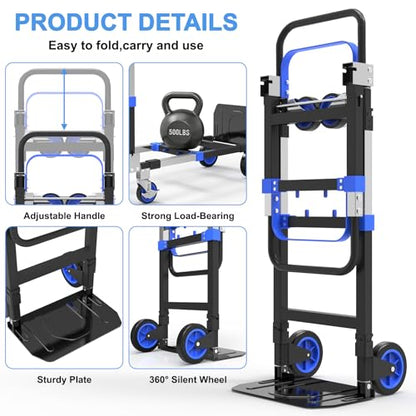 3-in-1 Folding Heavy Duty Hand Truck Dolly Cart Trolley with Wheels (Blue) - color: Blue