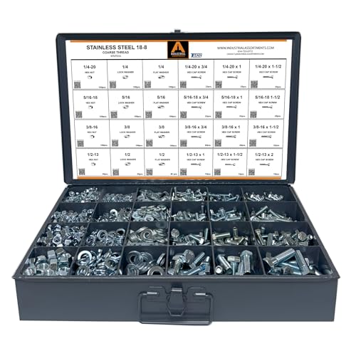 Titan Industrial Supply-1275 Piece Stainless Steel Hex Head Cap Screw (Bolt), Nut, and Washer Assortment 18-8 (304) Coarse Thread Set