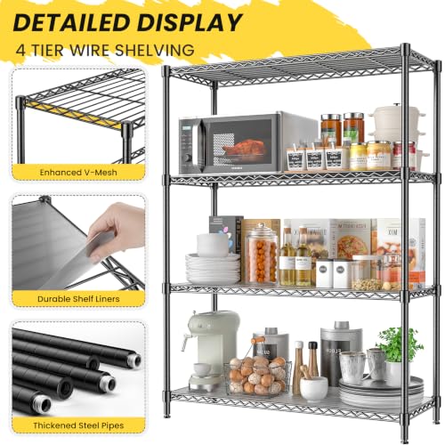 4-Tier Adjustable Storage Shelves 600LBS Heavy Duty Wire Shelving - color: Black, size: 36" W x 14" D x 54" H-4 Tier